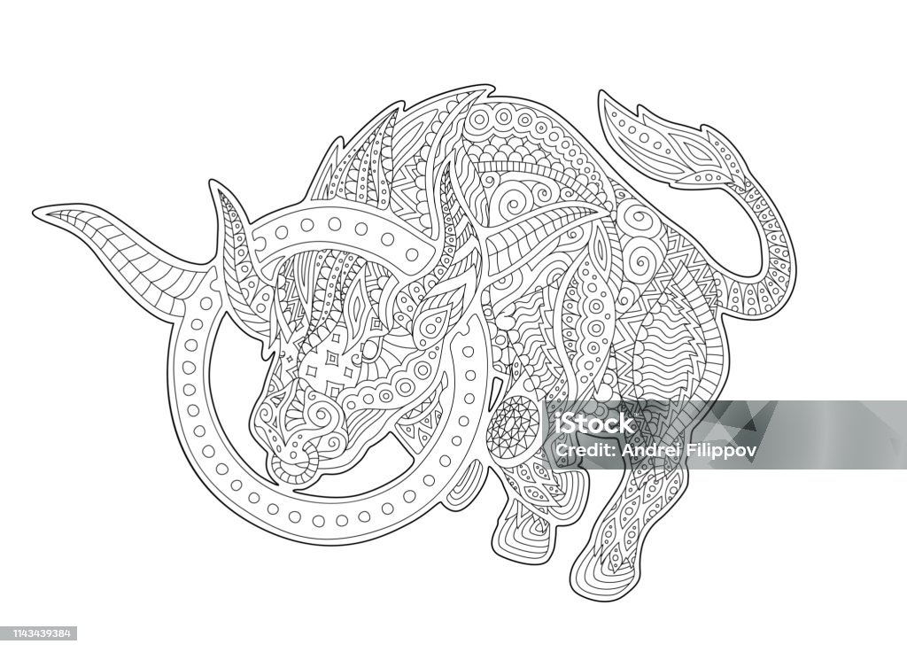 Coloring book page with zodiac symbol Taurus Beautiful coloring book page with black and white zodiac symbol taurus on white background Astrology Sign stock vector