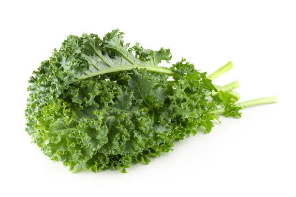 istock Fresh organic green kale leaves isolated over white background 1143441651