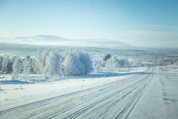 A beautiful, misty morning in the Norwegian hills in winter. White, hazy landscape. A beautiful, misty morning in the Norwegian hills in winter. White, hazy landscape. Near the small Norwegian town Roros. roros mining city stock pictures, royalty-free photos & images