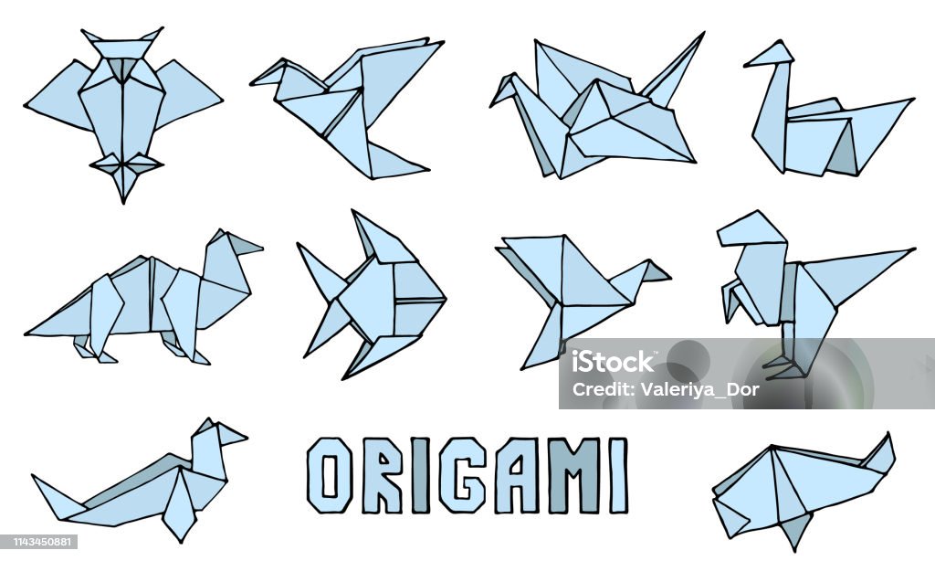 Origami animals hand drawn doodle set Origami animals collection. Hand drawn origami doodle set. Can be use like a logo, icon or sticker. Minimalistic vector illustration Dinosaur stock vector