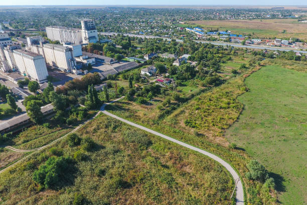 istock Top view of a silo elevator. Aerophotographing industrial object. 1143455094