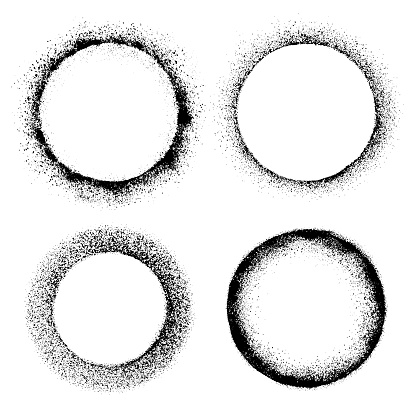 Set of four grunge circles. Vector design elements isolated black on white background.