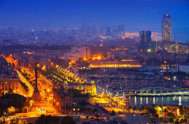 istock view to Barcelona and Port Vell in  evening 1143461587