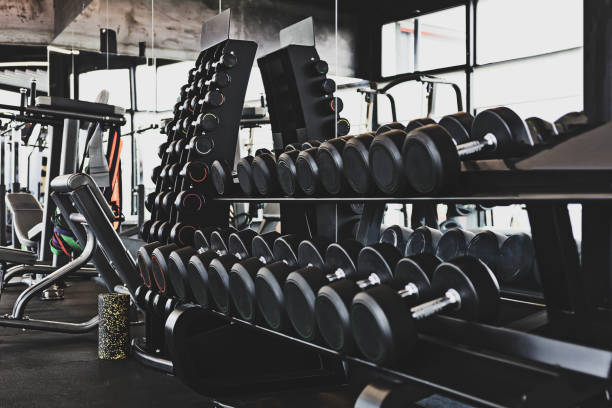 istock Modern gym interior with equipment 1143464911