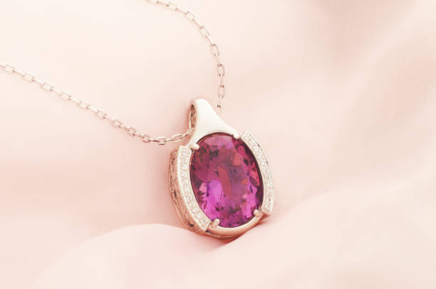 White Gold Pendant With Amethyst And Diamonds stock photo
