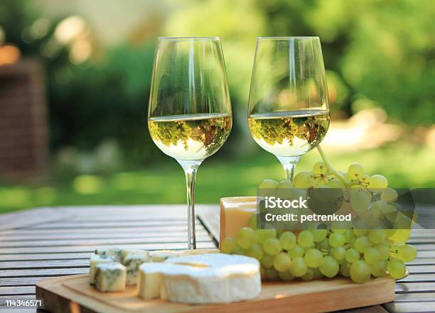 Various Sorts Of Cheese And White Wine Stock Photo - Download Image Now - Alcohol - Drink, Appetizer, Brie