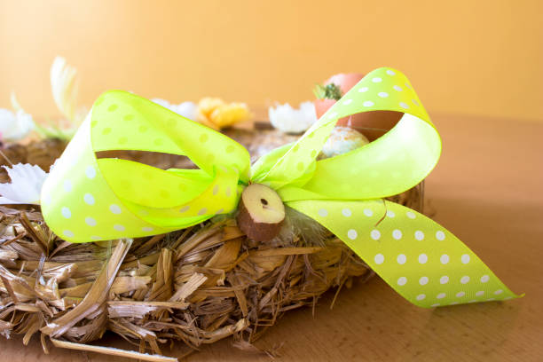 Bow. Flowers Easter. Christian holidays. Wreath
