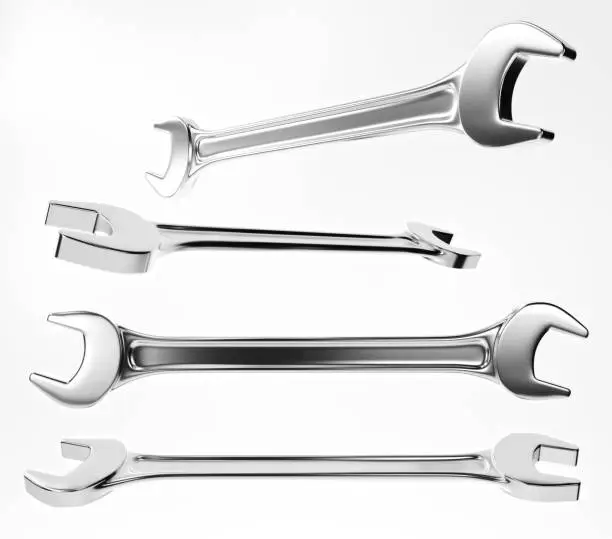Isolated wrenchs on white background. 3d rendering