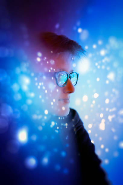 istock Attractive Boy with Cool Neon Retro Colors in Background 1143471082