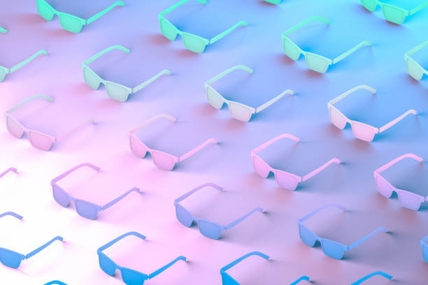 Minimal Summer Concept, Sunglasses, Travel, Sun,Beach, neon lights, isometric view