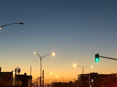 Traffic lights at sunset
