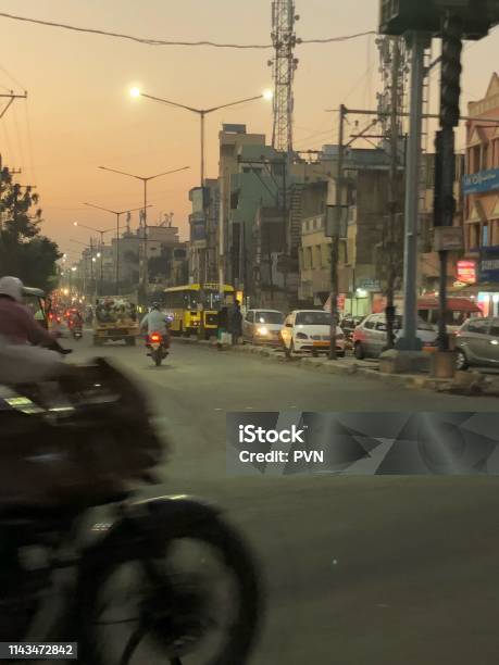 Hyderabad At Dusk Stock Photo - Download Image Now - Hyderabad - India, Biker, Busy