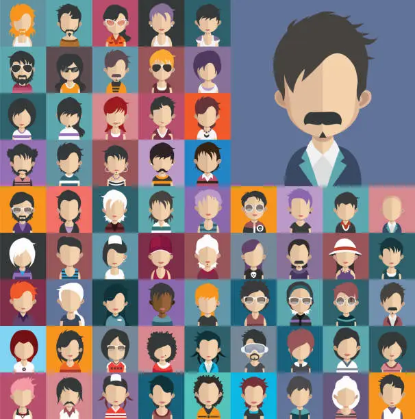 Vector illustration of Avatar collection of various male and female characters