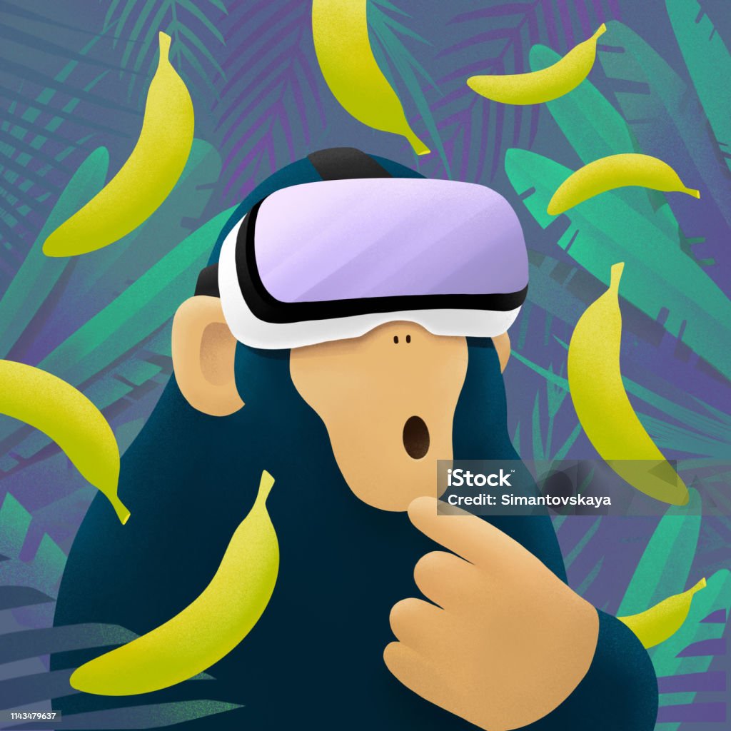 Monkey Using Vr Monkey In Vr Glasses Stock Illustration - Download Image Now - Banana ...