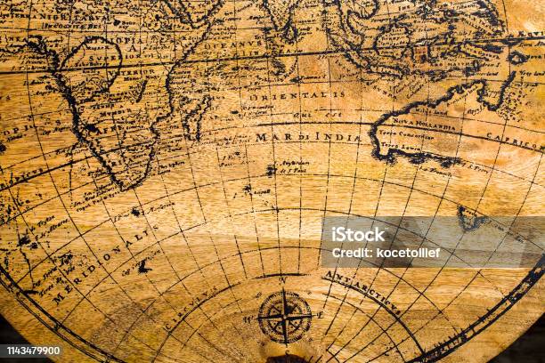 Old Geographic Map Of The World Stock Photo - Download Image Now - Map, Atlantic Ocean, Old