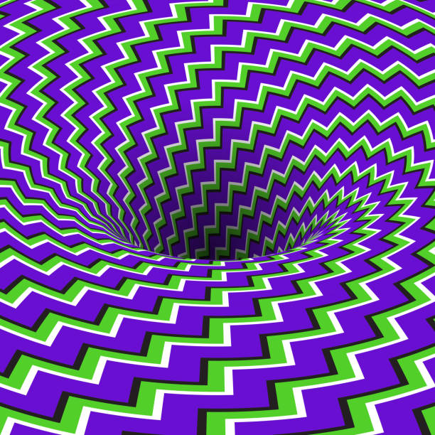 Absorbing hole of zigzag stripes pattern. Vector optical illusion background. Absorbing hole of zigzag stripes pattern. Vector optical illusion background. illusion stock illustrations