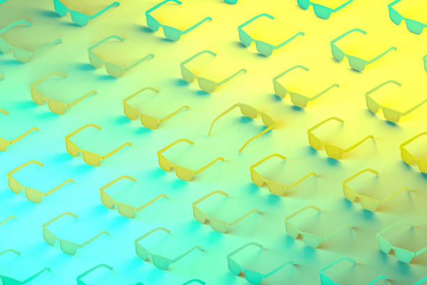 Minimal Summer Concept, Sunglasses, Travel, Sun,Beach, neon lights, isometric view