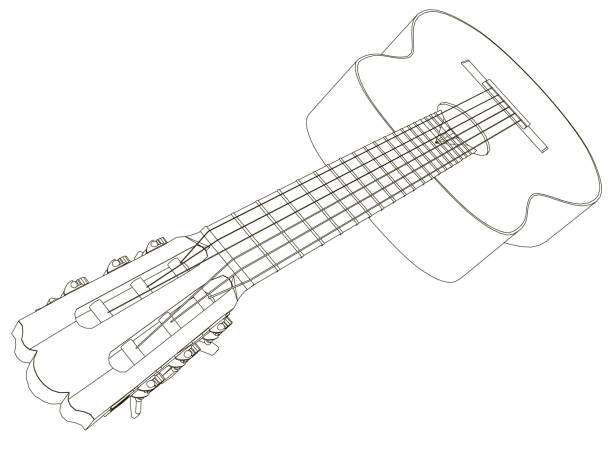 illustrations, cliparts, dessins animés et icônes de contour d’une guitare acoustique. vue en perspective. illustration vectorielle - perspective du photographe