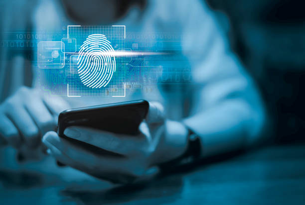 istock Woman scan fingerprint biometric identity and approval 1143492879