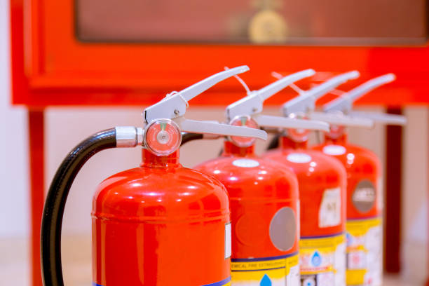 fire extinguishers available in fire emergencies. stock photo