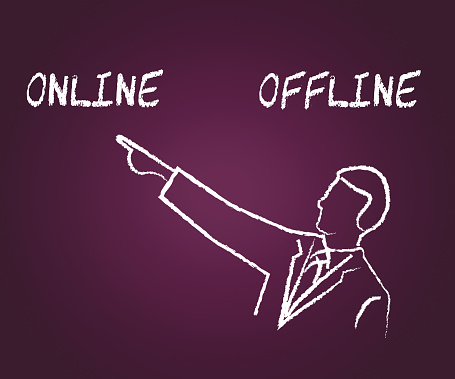 Online Vs Offline Words Depicting Internet Surfing Versus Print Media Promotion. Social Media And Website Advertising Or Printed - 3d Illustration