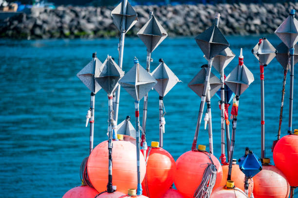 Fishing net with orange buoys at Angeiras, Matosinhos, Porto, Portugal