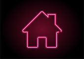 istock Red Home Icon Neon Light On Black Wall 1143497284