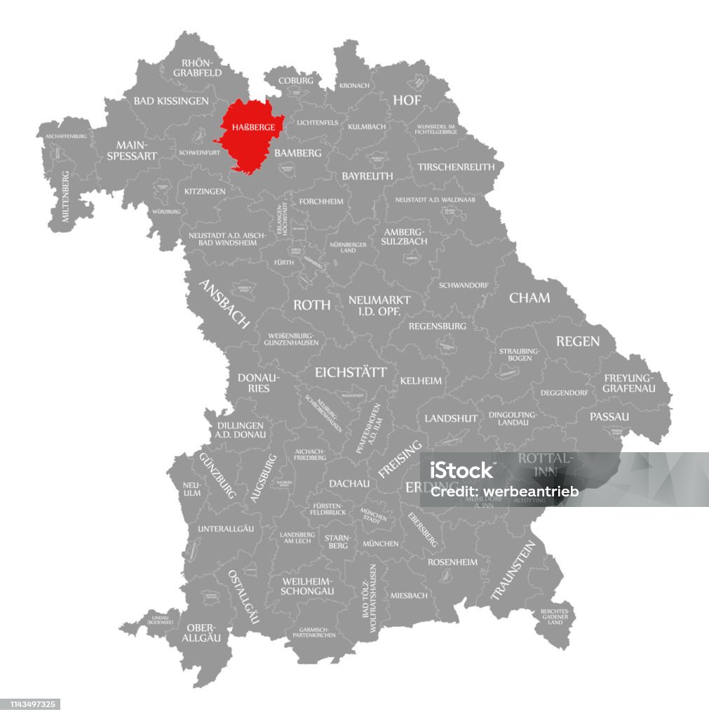 Hassberge rojo del Condado destacado en el mapa de Baviera Alemania - Ilustración de stock de Alemania libre de derechos
