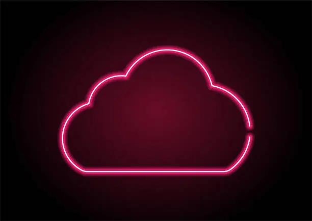 Vector illustration of Red Cloud computing icon Neon Light On Black Wall