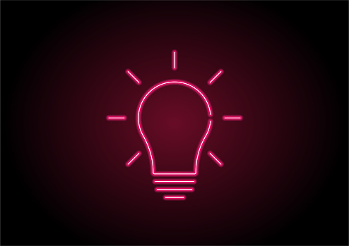 Red Light Bulb Icon Neon Light On Black Wall