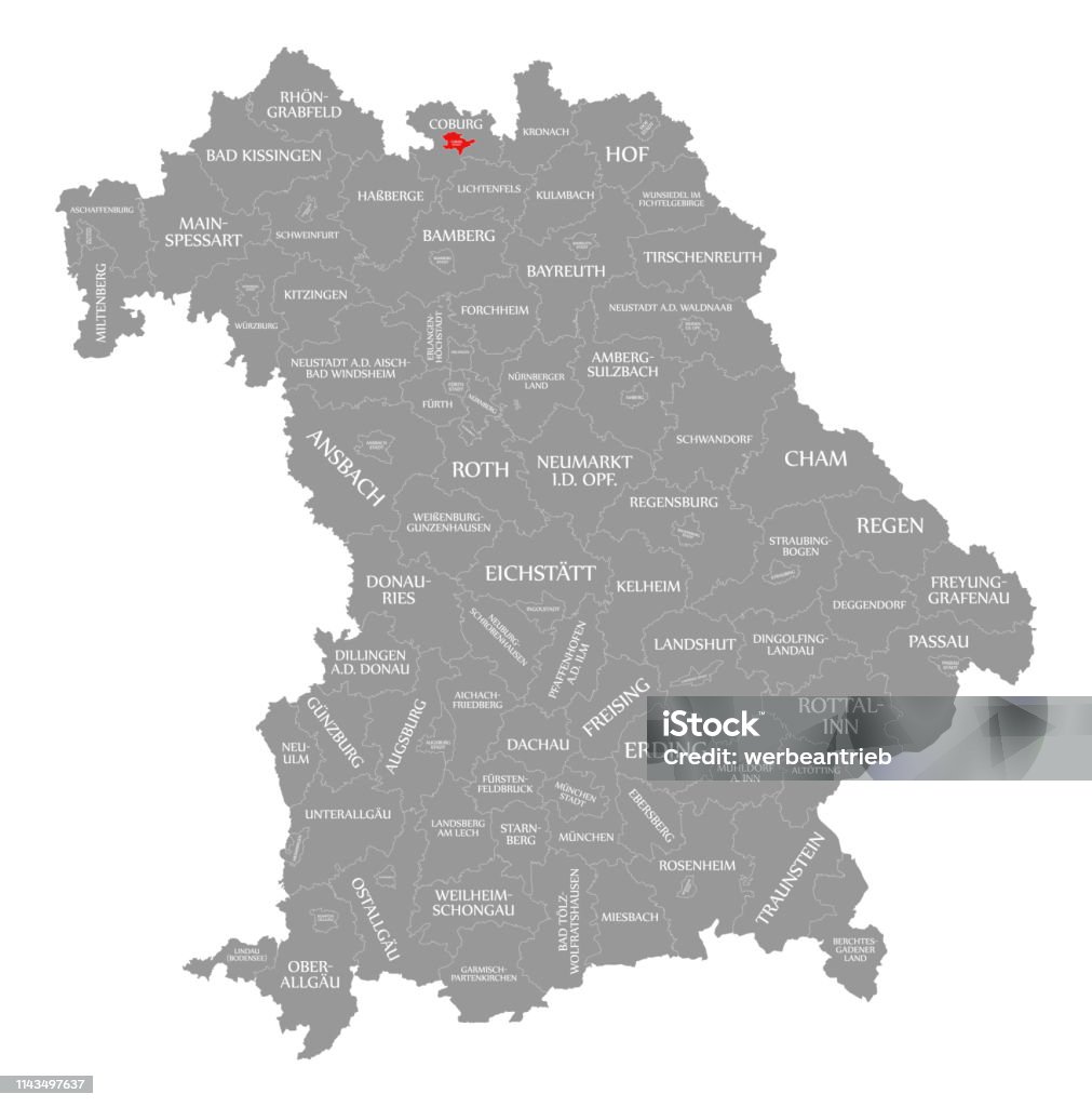 Coburg ciudad roja destacó en el mapa de Baviera Alemania - Ilustración de stock de Alemania libre de derechos