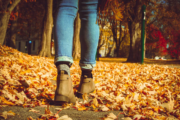 istock Girl walking in foliage in fall season 1143497921