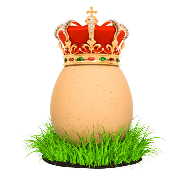 istock Egg with gold royal crown in the green grass, 3D rendering 1143499268