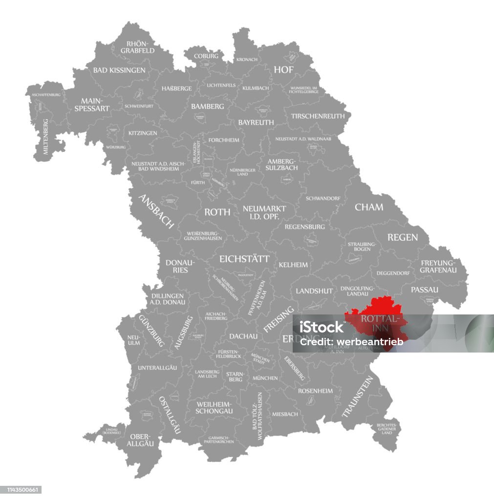 Rottal-Inn rojo del Condado destacado en el mapa de Baviera Alemania - Ilustración de stock de Alemania libre de derechos