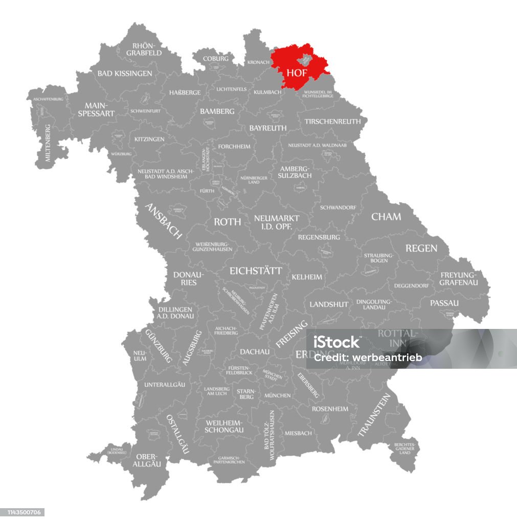 El Condado de Hof rojo destacado en el mapa de Baviera Alemania - Ilustración de stock de Alemania libre de derechos