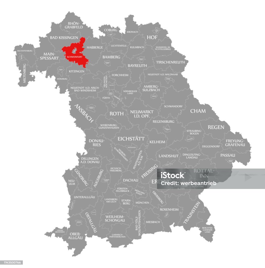 Schweinfurt rojo del Condado destacado en el mapa de Baviera Alemania - Ilustración de stock de Alemania libre de derechos