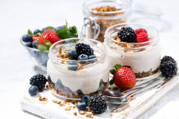 istock healthy creamy dessert with fresh berries 1143501281