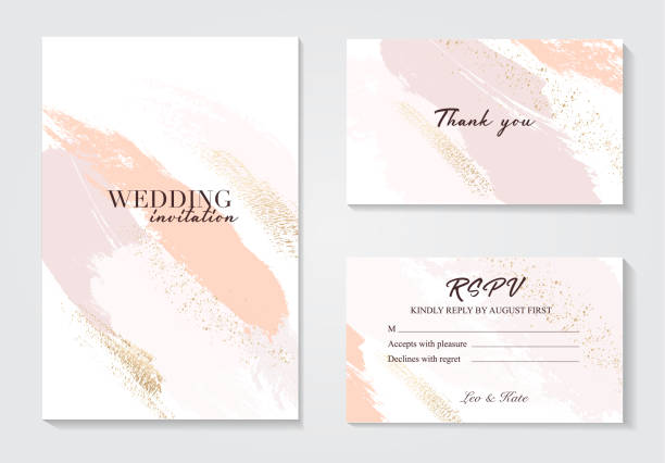 illustrazioni stock, clip art, cartoni animati e icone di tendenza di pennello di saluto in oro corallo pennellate decorazione nuziale. sfondo scintillante arancione glitter vettoriale. design a molla ad acquerello disegnato a mano. - wedding card