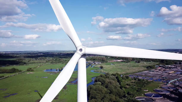 istock Wind turbine from drone aerial view 1143503793