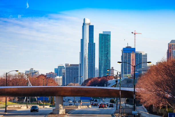 istock Bridge over road and Chicago skyscraper skyline 1143506383