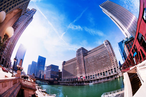 istock Main riverbank embarkment in Chicago city downtown 1143506388