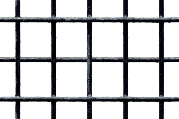 Seamless black metal grate with shabby painted bars isolated on white background. Seamless pattern