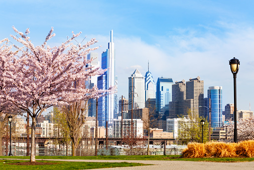 Scenic view of the Center City district of Philadelphia in spring, USA