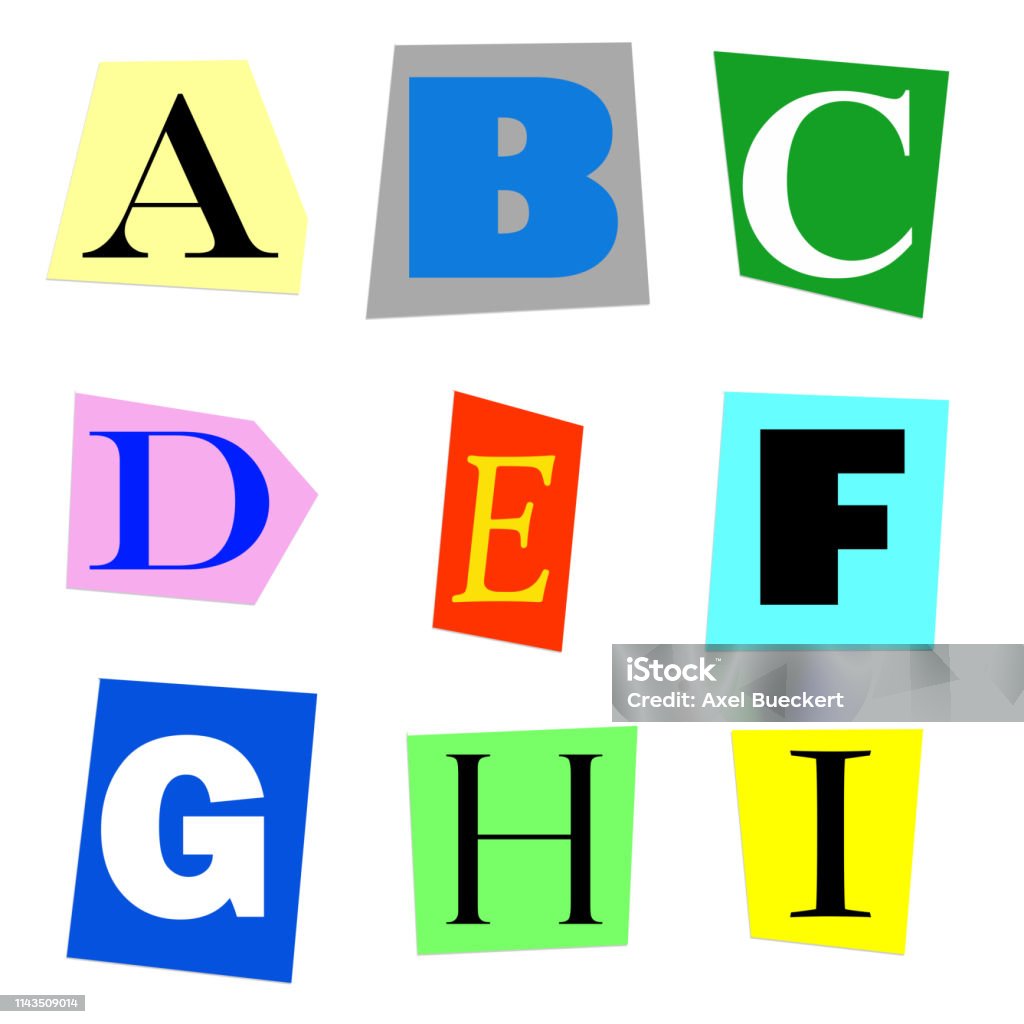 cut out letters A to I colorful alphabet cut out from magazine letters A to I in high resolution Alphabet stock illustration