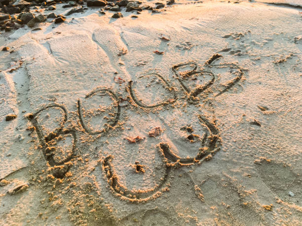 istock words written in the sand on the beach by a man 1143511472