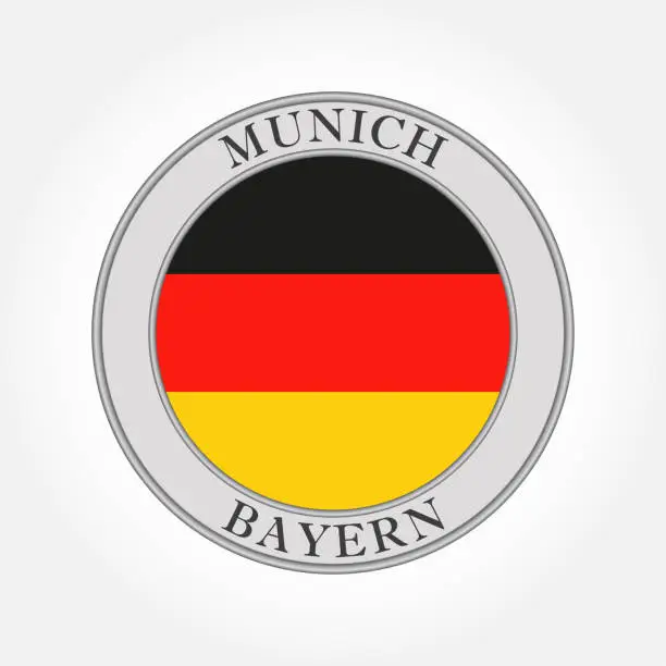 Vector illustration of German flag round icon or button. Germany, Bavaria or Bayern and Munich circle badge. Vector illustration.