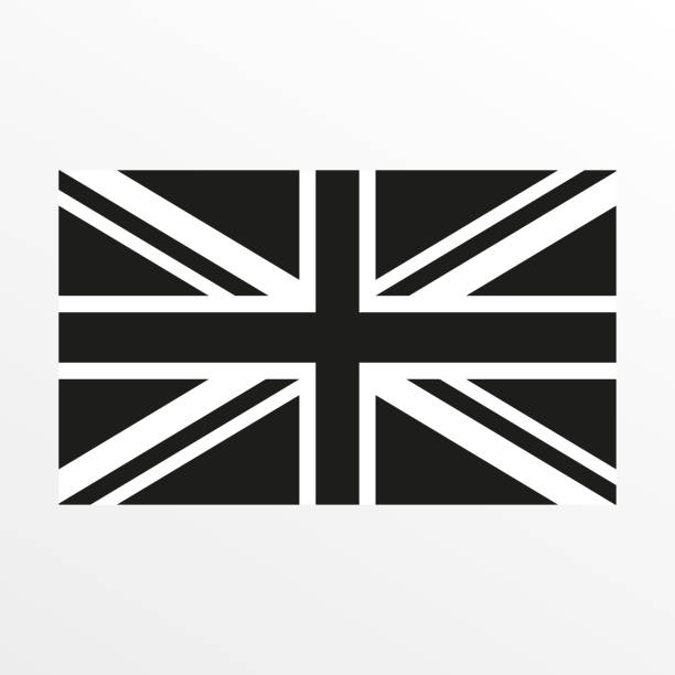 ilustraciones, imágenes clip art, dibujos animados e iconos de stock de icono de bandera británica en blanco y negro. reino unido y gran bretaña símbolo nacional. ilustración vectorial. - old fashioned retro revival letter o london england