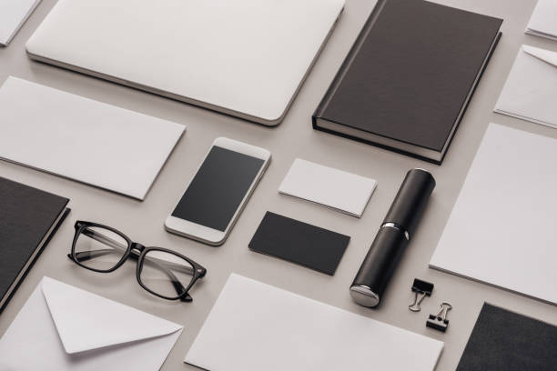 istock flat lay with gadgets and office supplies on grey background 1143512588