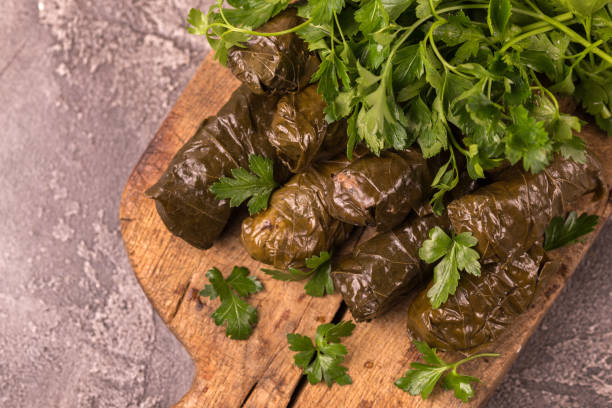 istock Traditional georgian cuisine. Dolma in grape leaves 1143514853
