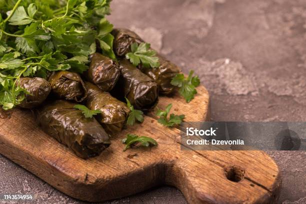 Traditional Georgian Cuisine Dolma In Grape Leaves Stock Photo - Download Image Now